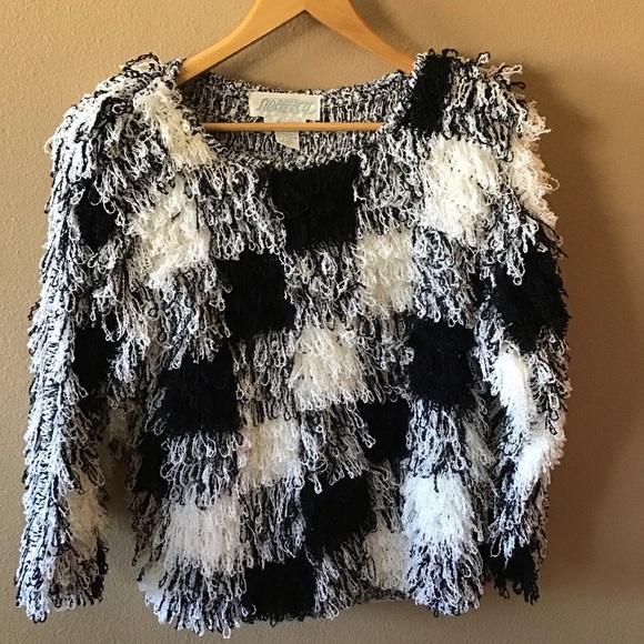 FINAL SALE Vtg ‘80s Sideffects Hand-crochet Shaggy Sweater, M - Picture 1 of 3